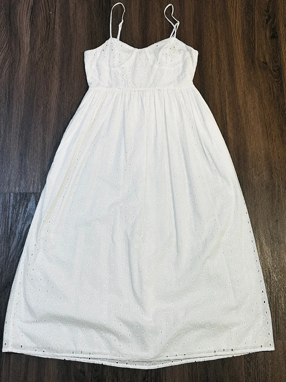 White Eyelet Cottagecore Midi Dress Adjustable Strap Sundress - Picture 2 of 10
